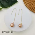 Orecchini a filo minimalisti con perle oro rosa su un vassoio bianco elegante - Stile Rosa Bronzo (HWX944-16)