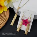 Hawaiian frangipani jewelry set with long floral bars and purple pearls on Aloha card - Light Purple Pearl Style (HWNX9316-2)