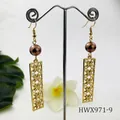 Golden drop earrings with brown pearl and hollow four-leaf clover pattern pendant - Coffee Pearl Style (HWX971-9)