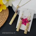 Hawaiian gold floral bar jewelry set with brown pearls and tropical leaf patterns - Dark Coffee Pearl Style (HWNX9316-9)