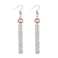 Hawaiian style silver dangle earrings with pink pearls and embossed floral bar pendants - Pink Pearl Style(HWX1655-2)