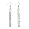 Detail of silver plated drop earrings featuring shell pearls and floral engraved bars - White Pearl Style(HWX1655-4)