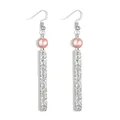 Detailed close-up of long bar earrings with pink pearls and engraved floral metal patterns - Light Green Pearl Style(HWX1655-3)