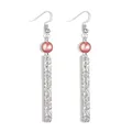 Detailed view of silver long bar earrings with pink pearls and floral engravings - Bright Pink Pearl Style(HWX1655-8)