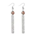 Detail of silver drop earrings with brown pearl beads and floral textured bar pendants - Brown Pearl Style(HWX1655-9)