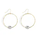 Minimalist gold textured hoop earrings with grey pearl drop for women - Gold with Gray Pearl