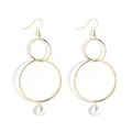 Elegante goudkleurige dubbele ronde oorbellen met witte natuurlijke parel hanger - Witte Parel Stijl (HWX1301-4)