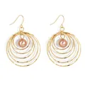 Minimalist gold multi-layered circular hook earrings with pink pearl center - Gold with Pink Artificial Pearl (HWX1467-2)