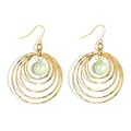 Gold multi-layer concentric hoop earrings with light green pearl bead drops - Gold with Mint Green Artificial Pearl (HWX1467-3)