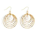Minimalist gold multi-layer hollow circular drop earrings with white natural shell pearls - Gold with White Artificial Pearl (HWX1467-4)