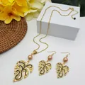 Tropical monstera leaf jewelry set with pink pearls and gold finish on white stand - Nude Pink Pearl Style (HWNX9484-16)