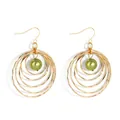 Minimalist gold multi-layer hollow circular earrings with green faux pearl accents - Gold with Grass Green Artificial Pearl (HWX1467-5)