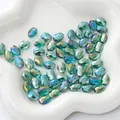 Faceted oval crystal beads in peacock green with AB rainbow coating for DIY jewelry - Flat Oval 8x11mm, Hole Approx 1mm, 10 Pieces/Pack / Transparent Dark Green