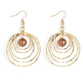 Minimalist multi-layer gold circle drop earrings with brown pearl-like beads - Gold with Brown Artificial Pearl (HWX1467-9)