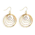 Minimalist gold multi-layer hollow circular earrings with white natural mother of pearl - Gold with White Artificial Pearl (HWX1467-11)