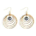 Minimalist gold multi-layered open circle drop earrings with dark grey pearl charms - Gold with Dark Gray Artificial Pearl (HWX1467-12)