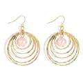Multi-layer gold hoop earrings with pink mother of pearl beads and fishhook hooks - Gold with Pink Artificial Pearl (HWX1467-6)