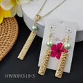 Hawaiian gold jewelry set with frangipani engraving and light green pearl variant - Light Green Pearl Set (HWNX9318-3)