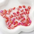 Faceted oval glass beads in pink gradient with metallic AB coating for DIY jewelry - Flat Oval 8x11mm, Hole Approx 1mm, 10 Pieces/Pack / Transparent Red