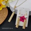 Hawaiian gold frangipani flower jewelry set with pearl necklace and drop earrings - White Pearl Gold Chain (HWNX9318-4)