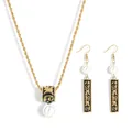 Vintage gold and black enamel Hawaii Samoa totem jewelry set with white pearls - White (HWNX9641-4)
