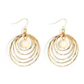 Minimalist gold layered hollow circular earrings with mother-of-pearl hook design - Gold with Cream White Artificial Pearl (HWX1467-13)