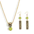 Samoan totem jewelry set with gold rope chain, black enamel detail and green pearls - Grass Green (HWNX9641-5)