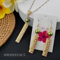 Hawaiian gold floral jewelry set with green pearls and Aloha display cards - Olive Green Pearl Style (HWNX9318-5)