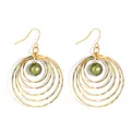 Minimalist gold multi-layer hollow circle earrings with olive green pearl charm - Gold with Olive Green Artificial Pearl (HWX1467-17)