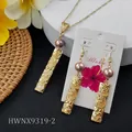 Hawaiian gold floral jewelry set with Frangipani motifs and brown-purple pearls - Brown Purple Pearl Jewelry (HWNX9319-2)