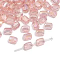 Hellrosa facettierte rechteckige Glasperlen für DIY-Halsketten und handgemachte Armbänder - 10 Stück/Packung / Transparentes Rosa