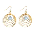 Golden planet-style hoop earrings with iridescent light blue pearl beads - Gold with Iridescent Light Blue Artificial Pearl (HWX1467-19)