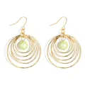 Minimalist gold multi-layer hollow circular earrings with a green pearl bead drop - Gold with Light Green Artificial Pearl (HWX1467-20)