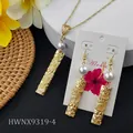 Hawaiian gold frangipani bar jewelry set with pearls and engraved Aloha card - Long White Pearl Style (HWNX9319-4)
