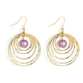 Golden multi-layer hoop earrings featuring gradient purple mother of pearl beads - Gold with Gradient Purple Pink Artificial Pearl (HWX1467-22)