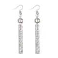 Silver plated drop earrings with engraved long metal bars and grey pearl accents - Silver Gray Pearl Style(HWX1655-11)