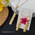 Hawaiian gold frangipani jewelry set with rectangular floral pendants and pearls - Champagne Pearl Style (HWNX9319-7)