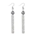 Long bar drop earrings with dark grey pearl and engraved floral patterns in silver finish - Dark Gray Pearl Style(HWX1655-12)