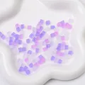 Frosted 5x5mm square glass beads in purple and white for DIY jewelry making - 5x5mm, Hole Approx. 1mm, 11g/Pack, Approx. 50 Pcs / Purple Mix