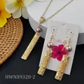 Gold Hawaiian jewelry set with rectangle pendants and purple pearls on Aloha card - Light Purplish Red Pearl (HWNX9320-2)