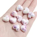 Handmade heart-shaped ceramic beads with pearl luster and colorful marble texture - 14x16mm (4 Pieces/Pack) / Purple