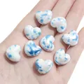 Blue ink splash heart-shaped ceramic beads with pearlescent finish for DIY jewelry - 14x16mm (4 Pieces/Pack) / Blue