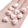 Pink and white marble effect ceramic heart beads for DIY jewelry making and bracelets - 14x16mm (4 Pieces/Pack) / Pink