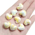 Handmade heart-shaped ceramic bead in creamy white with yellow marble texture - 14x16mm (4 Pieces/Pack) / Yellow