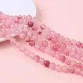 Perle di quarzo fragola lucido da 6-8mm per gioielli fatti a mano e collane DIY - Taglia Media / Rosa