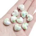 Ceramic heart-shaped beads with pearl luster and green ink smudge for DIY jewelry - 14x16mm (4 Pieces/Pack) / Green