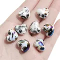 Iridescent heart-shaped ceramic beads for DIY jewelry with artistic ink splash pattern - 14x16mm (4 Pieces/Pack) / Black