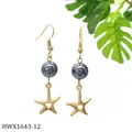 Minimalistische Seestern-Ohrringe in Gold mit dunkelgrauer Perle und Herzmotiv - Seestern Herz Stil (HWX1643)