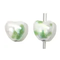 Iridescent white heart ceramic bead with green marble pattern and pearl luster - 10x10mm (5 Pieces/Pack) / Green