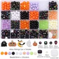 Kit de cuentas DIY Halloween de 24 rejillas con cuentas acrílicas, dijes y hilo elástico - Conjunto de accesorios de Halloween (BDH293) / Caja de 24 rejillas (aprox. 520 piezas)